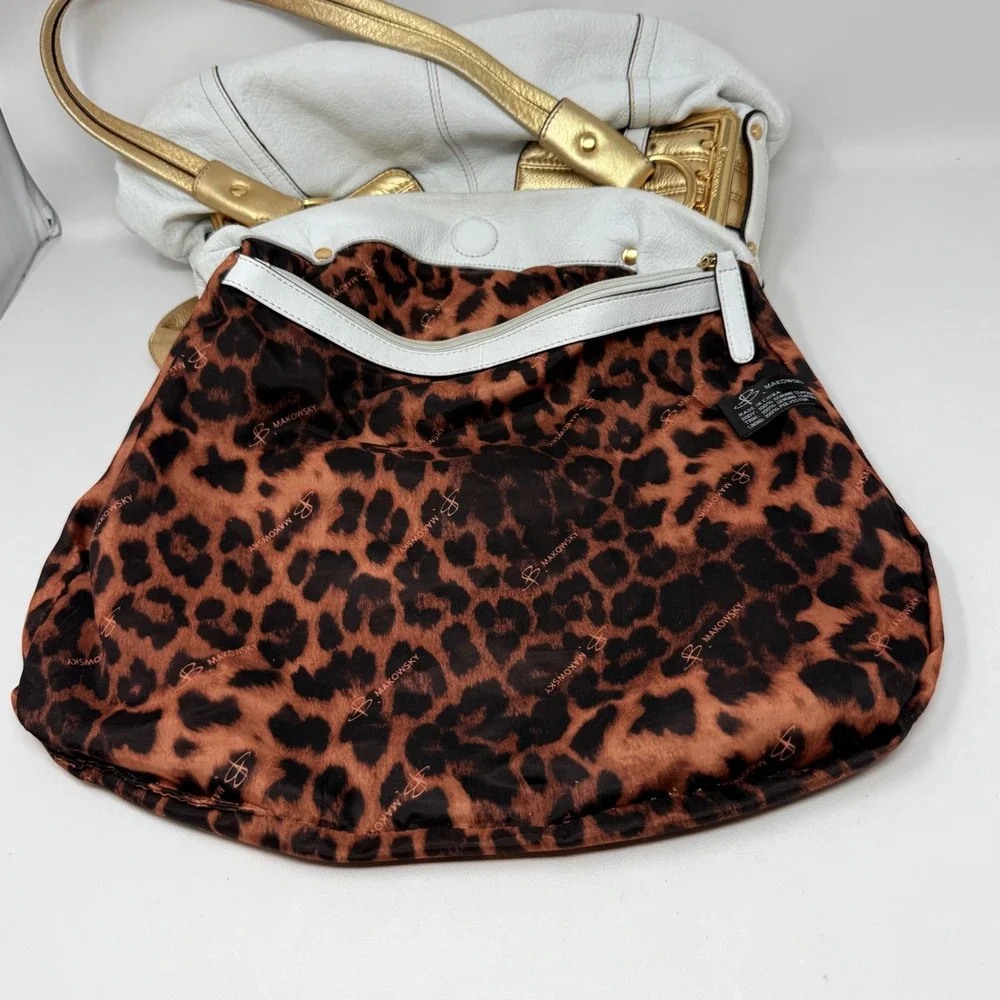 B Makowsky White Leather Hobo Bag Gold‎ Metallic Shoulder Bling Y2K Lux SMOKE